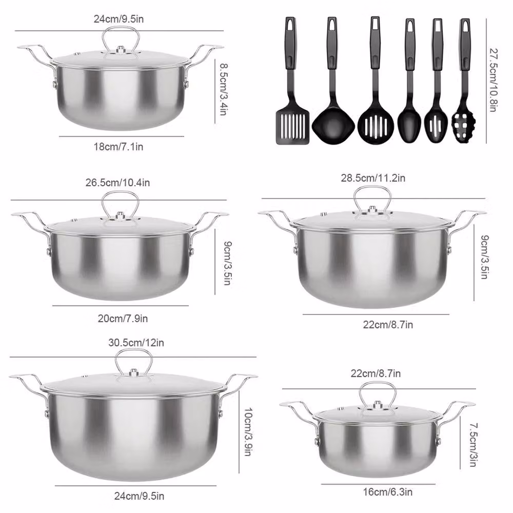 NESTLUNE 16-Piece Non-Stick Stainless Steel and Glass Induction Cookware Set with Lids in Silver – 2