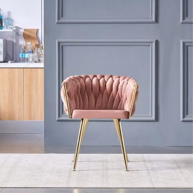 Life Interiors Set of 2 Roma Knot Velvet Dining Chairs in Pink with Gold Metal Legs