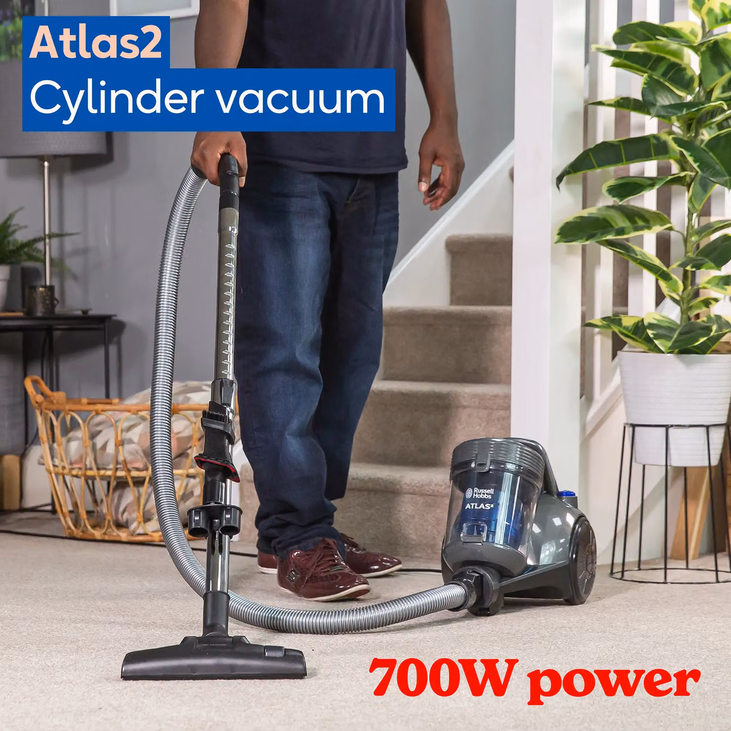 Russell Hobbs ATLAS2 3 in 1 Bagless Cylinder Vacuum Cleaner, 700W, 2.5L, Grey RHCV3101 – 3