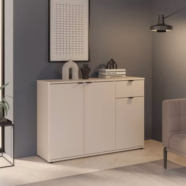 Furniture To Go Ganymede Modern 3 Door Cupboard with Drawer in Beige Matt Finish – 1
