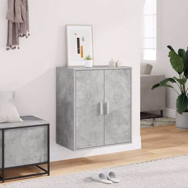 Berkfield Home Wall Mounted Shoe Cabinet in Grey MDF, W/D/H: 60 x 35 x 70 cm