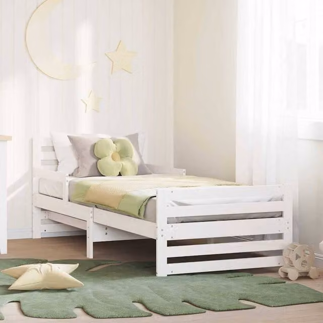Berkfield Home Modern White Childrens Bed Frame with Headboard W/D/H: 200 x 80 x 57 cm
