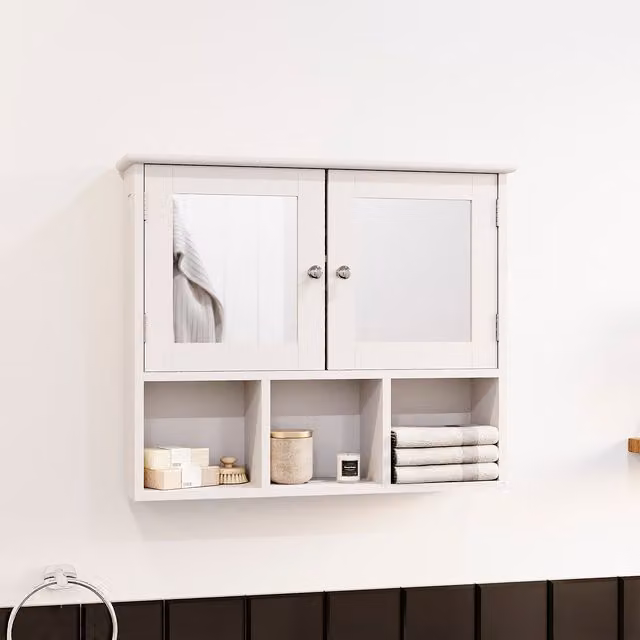 Priano Modern 2 Door Mirrored Wall Mounted Bathroom Cabinet in White