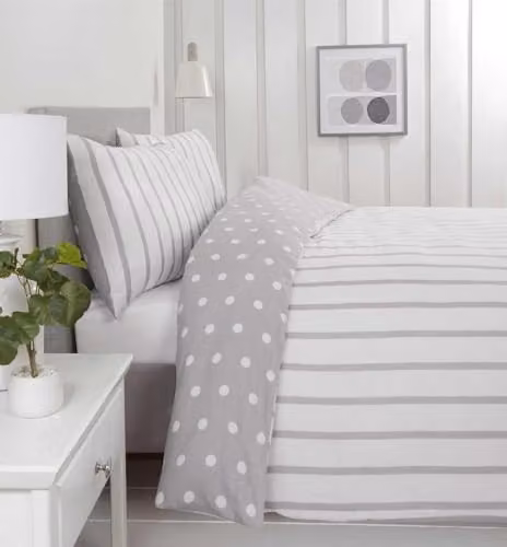 Rapport Home Spots and Stripes Brushed Microfibre Duvet Cover and Pillowcase Set, Grey, Duvet Cover: 135 x 200 cm, Pillowcase: 50 x 75 cm
