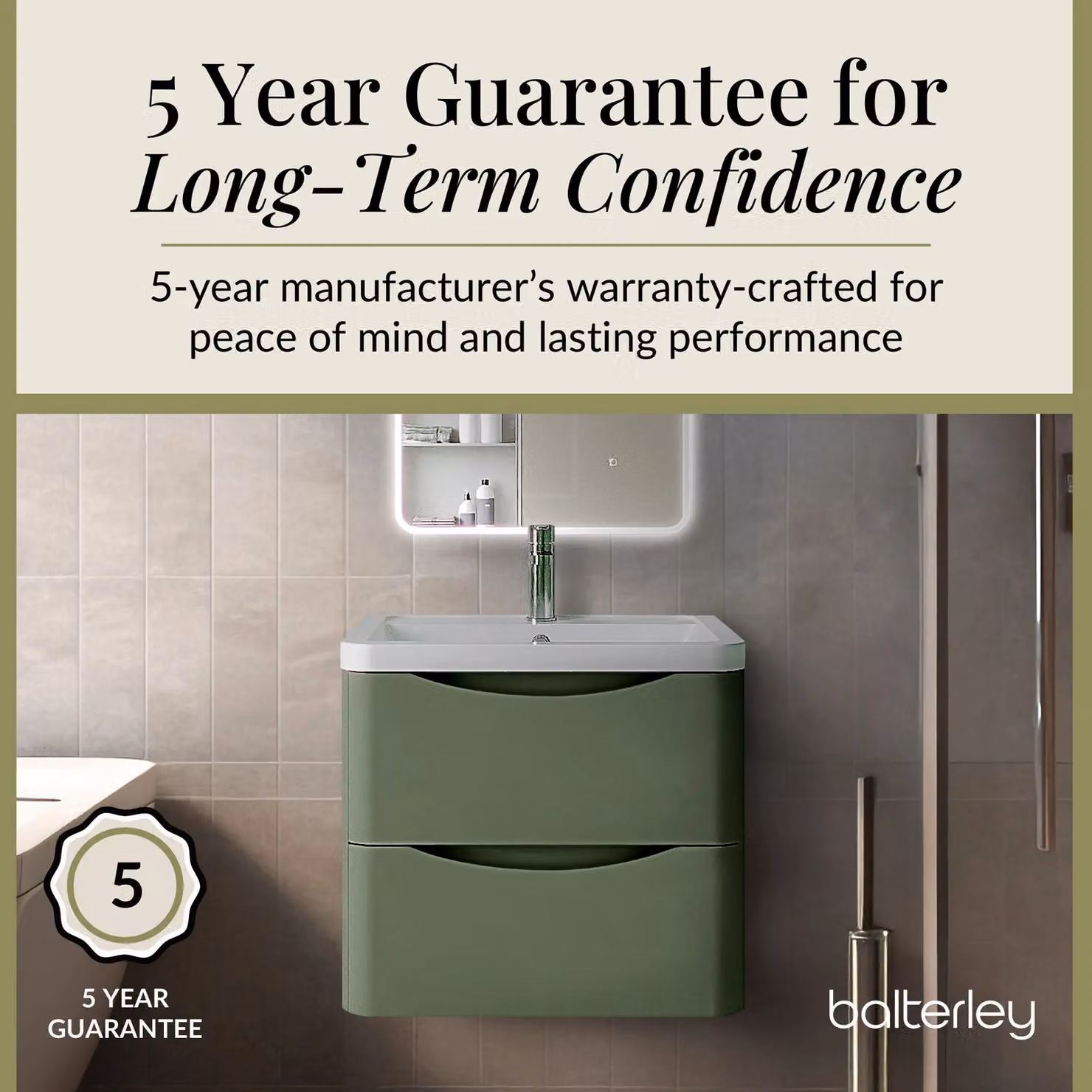 Balterley Wall Hung 2 Drawer Bathroom Vanity Unit and Basin in Satin Green – 2