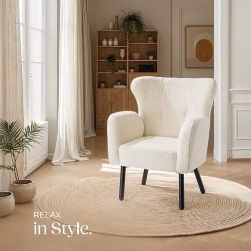 tectake Scandinavian Style Bouclé Fabric Tub Armchair in Beige, White or Multicolour, W/D/H: 71 x 72 x 92 cm – 3