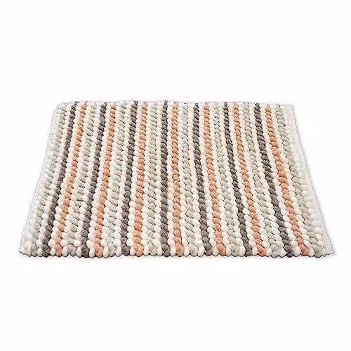 Allure Bath Fashions Striped Chunky Bobble Bath Mat, Multicolour (Pink and Grey), W: 80 cm, D: 50 cm – 1