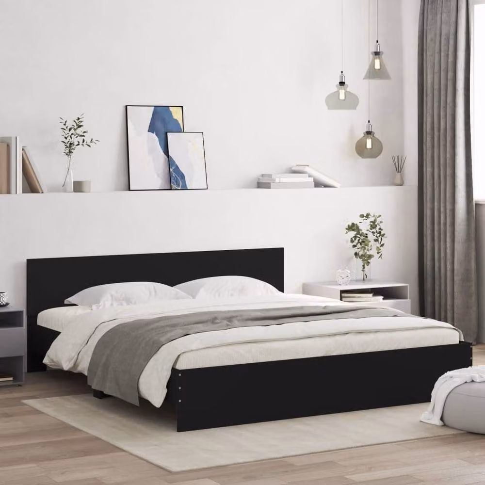 Berkfield Home Durable Engineered Wood Bed Frame, Black, W/D/H: 160 x 70 x 203 cm – 2