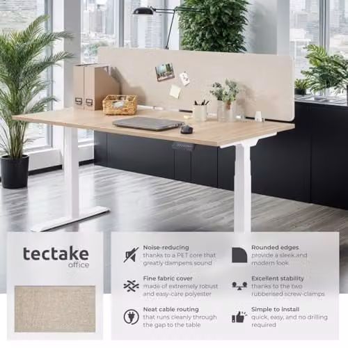 tectake Sound-Absorbing Desk Divider in Beige, W: 160 cm, H: 40 cm, D: 40 cm – 2