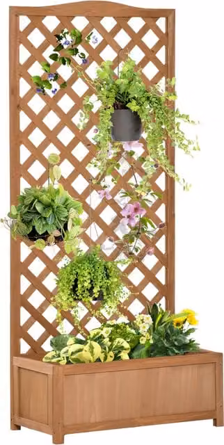 Outsunny Brown Wooden Garden Planter Box with Trellis and Lattice Support, W: 76 cm, D: 36 cm, H: 170 cm – 1