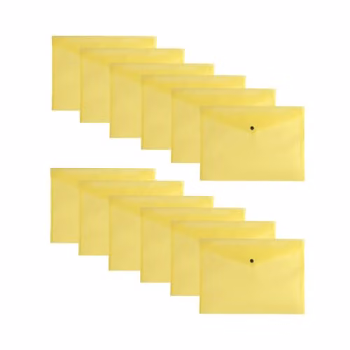 Janrax Pack of 12 Yellow A4 Polypropylene Document Wallets with Press-Stud Fastening