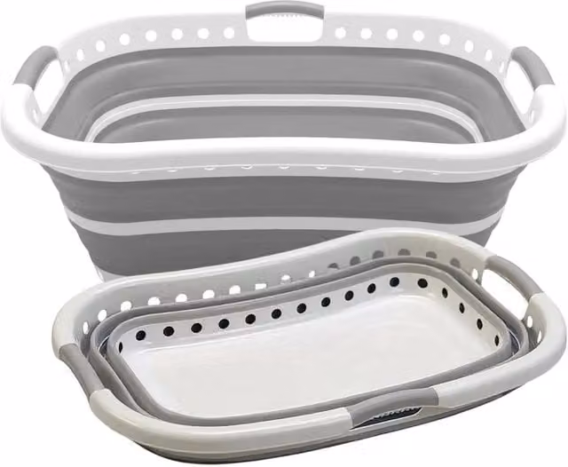 Kelvenix Collapsible Plastic Laundry Basket, 68L, Grey