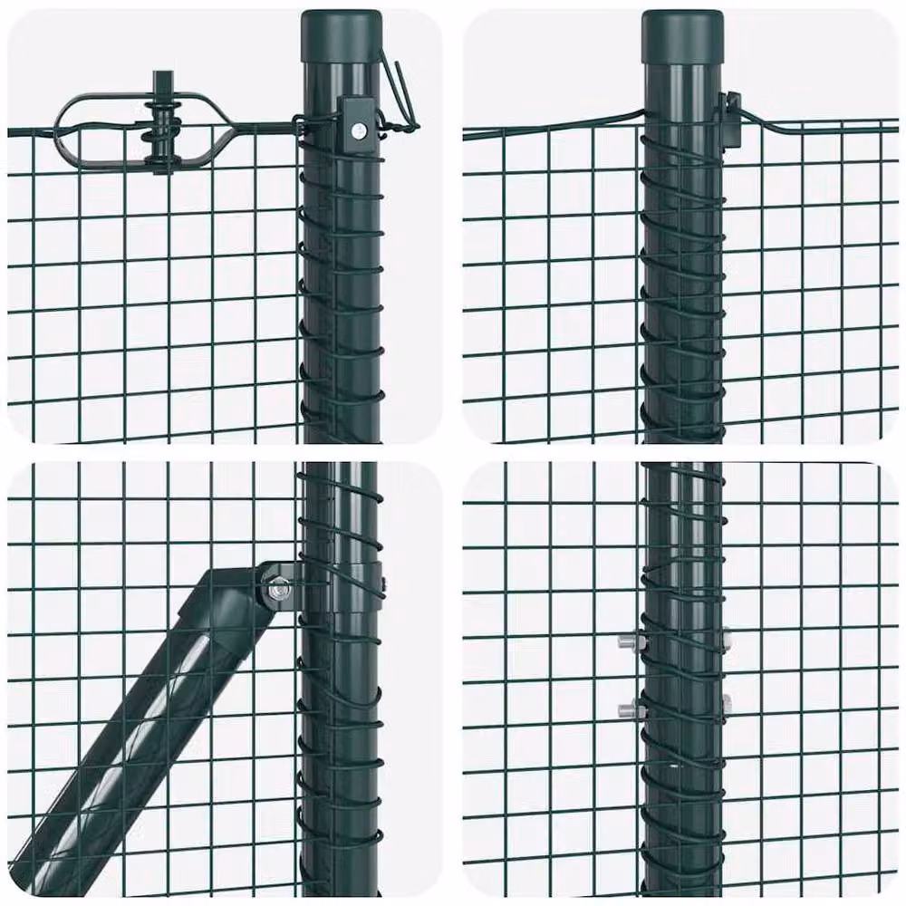 Berkfield Home Green Welded Wire Fence with 7 Flanged Posts, Steel, 1.6 x 10 m – 6