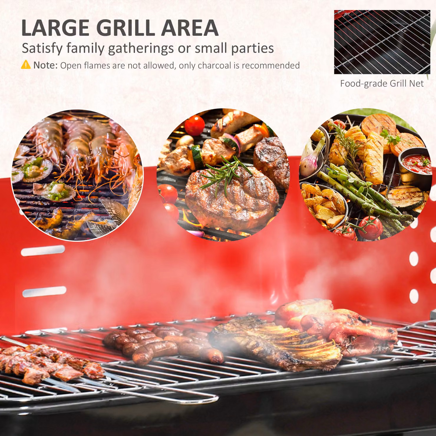 Outsunny Foldable Charcoal Barbecue Trolley Grill with Wheels in Black and Red – 7