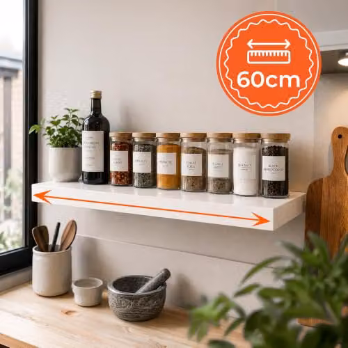 iTrend High Gloss White Floating Wall Shelf, Modern MDF Wall Mounted Storage Shelf, Width: 60 cm – 4