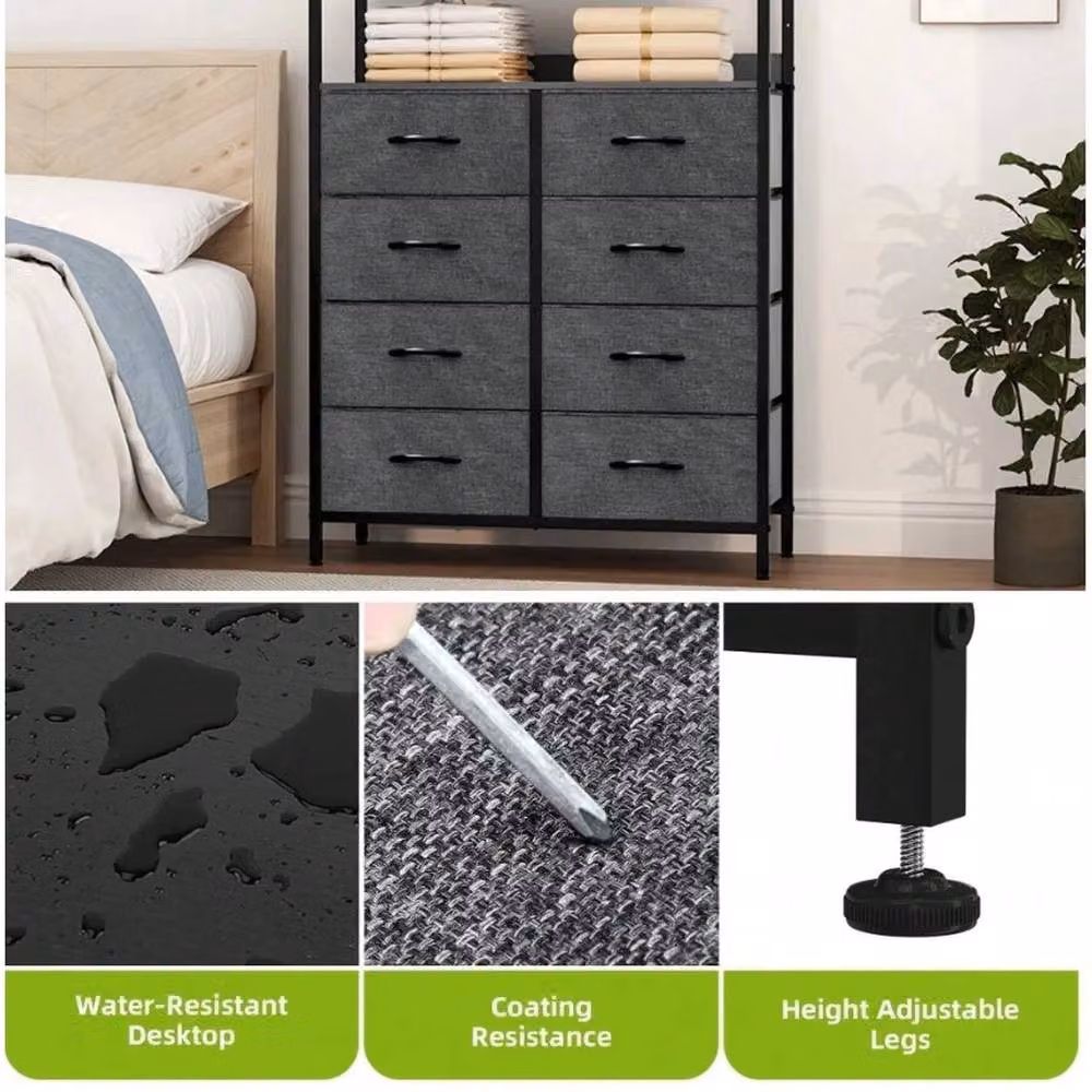 VOGREX Black Steel Frame 8 Fabric Drawer Bedroom Storage Chest – 3