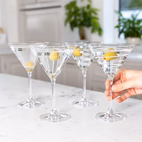 Mikasa Cheers Set of 4 Stemless Martini Cocktail Glasses, 400 ml, Transparent and Silver – 2