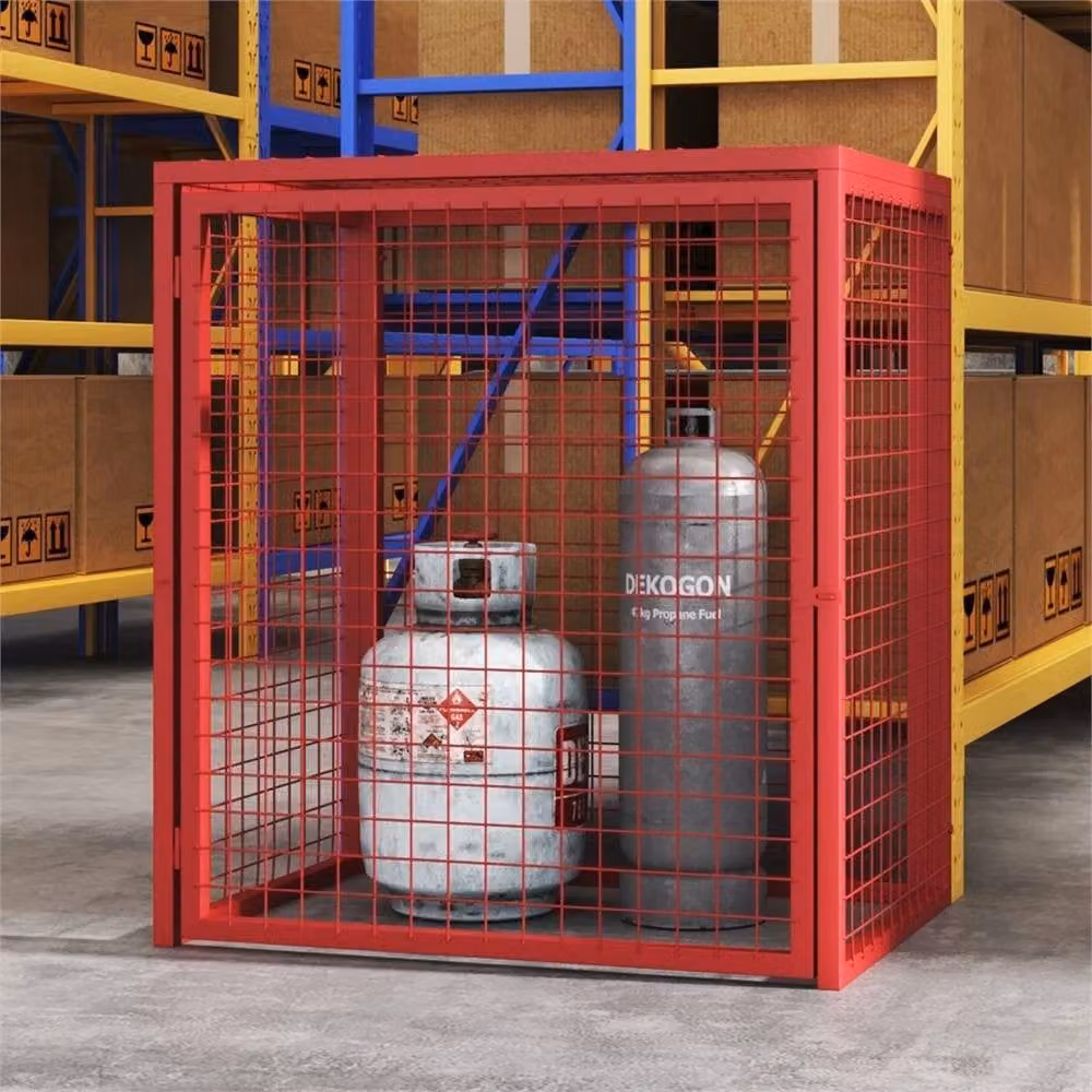 VOGREX Lockable Steel Gas Cylinder Mesh Cage, Red, W: 100 cm, D: 50 cm, H: 140 cm – 5