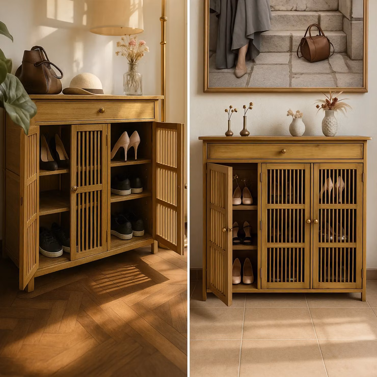 FURNOS Large 4 Tier Wooden Shoe Storage Cabinet Organiser in Brown – 3