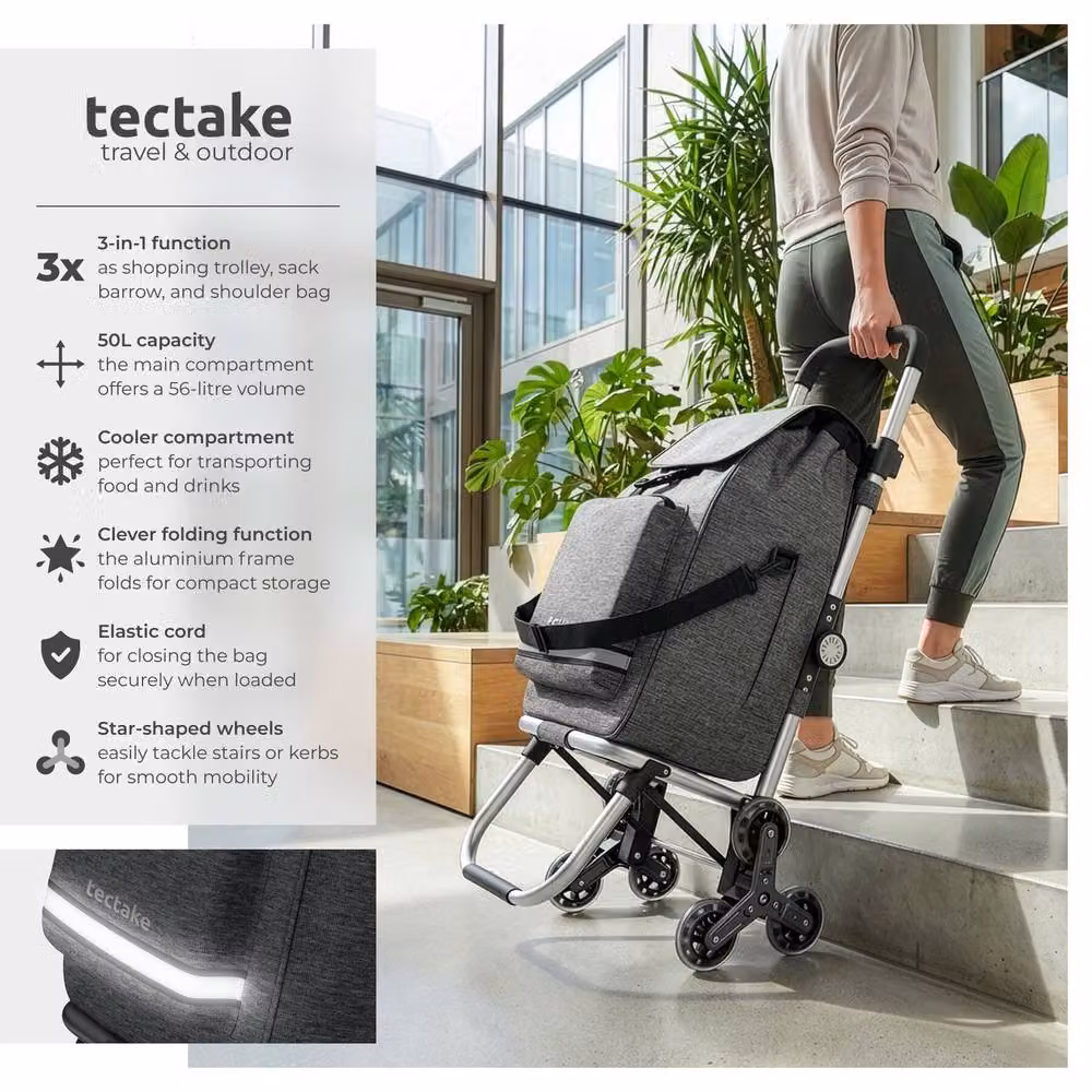 tectake 3-in-1 Foldable Shopping Trolley with Cooler Bag in Grey – 2