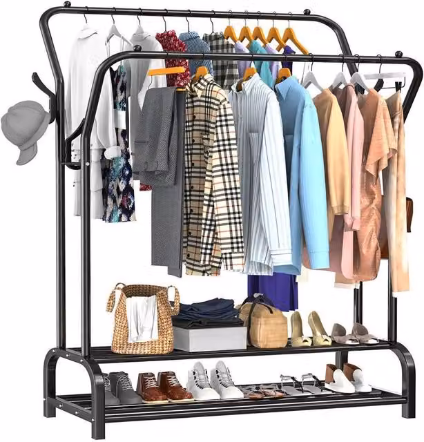 SPETLEK Matt Black Metal Clothes Rail and Garment Hanging Rack Display Stand