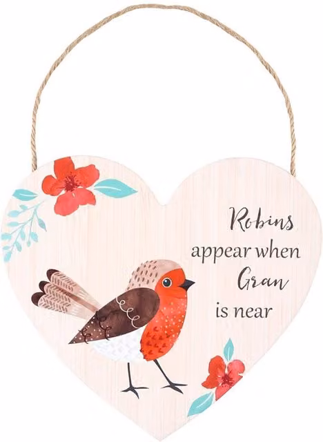 Something Different Gran Robin Heart Hanging Wood Plaque in Cream, Red and Brown