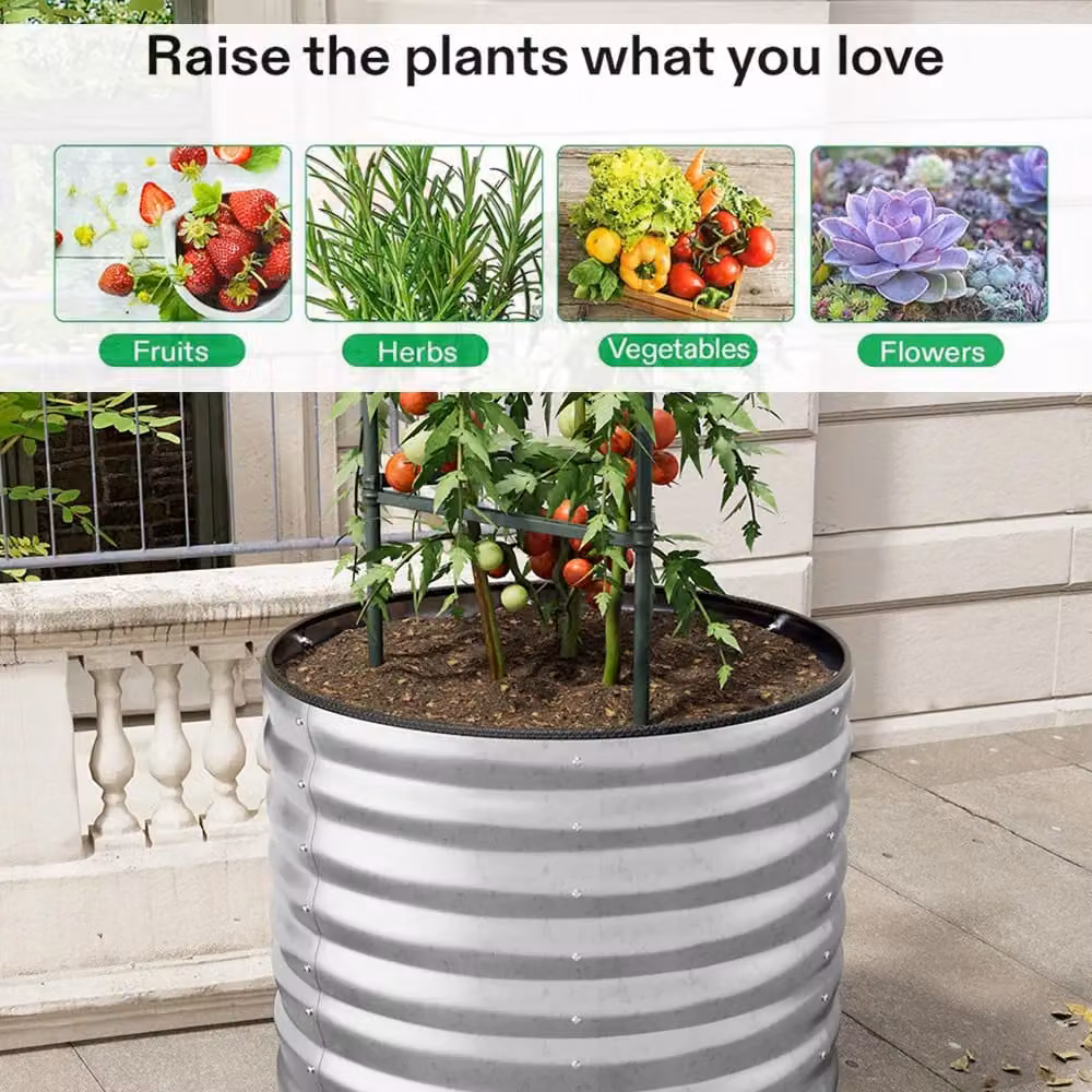 Living and Home Round Galvanised Steel Raised Garden Bed in Silver, Diameter: 80 cm – 3