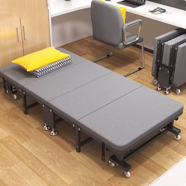 PAWNORA Folding Single Guest Bed with Grey Padded Foam and Metal Frame, W/D/H: 60 x 120 cm