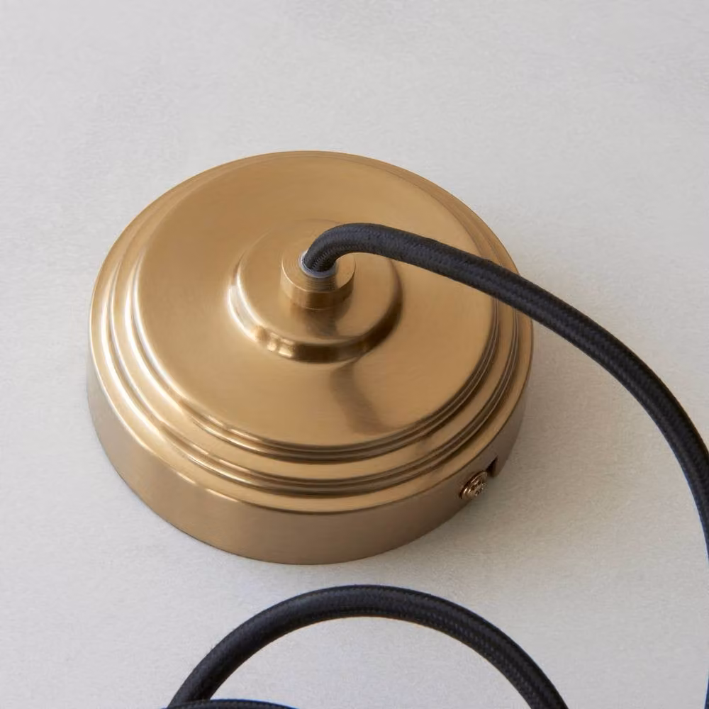 Netlighting Eltham Glass Pendant Light in Aged Brass and Gold with Black Braided Cable and Transparent Glass Shade – 3