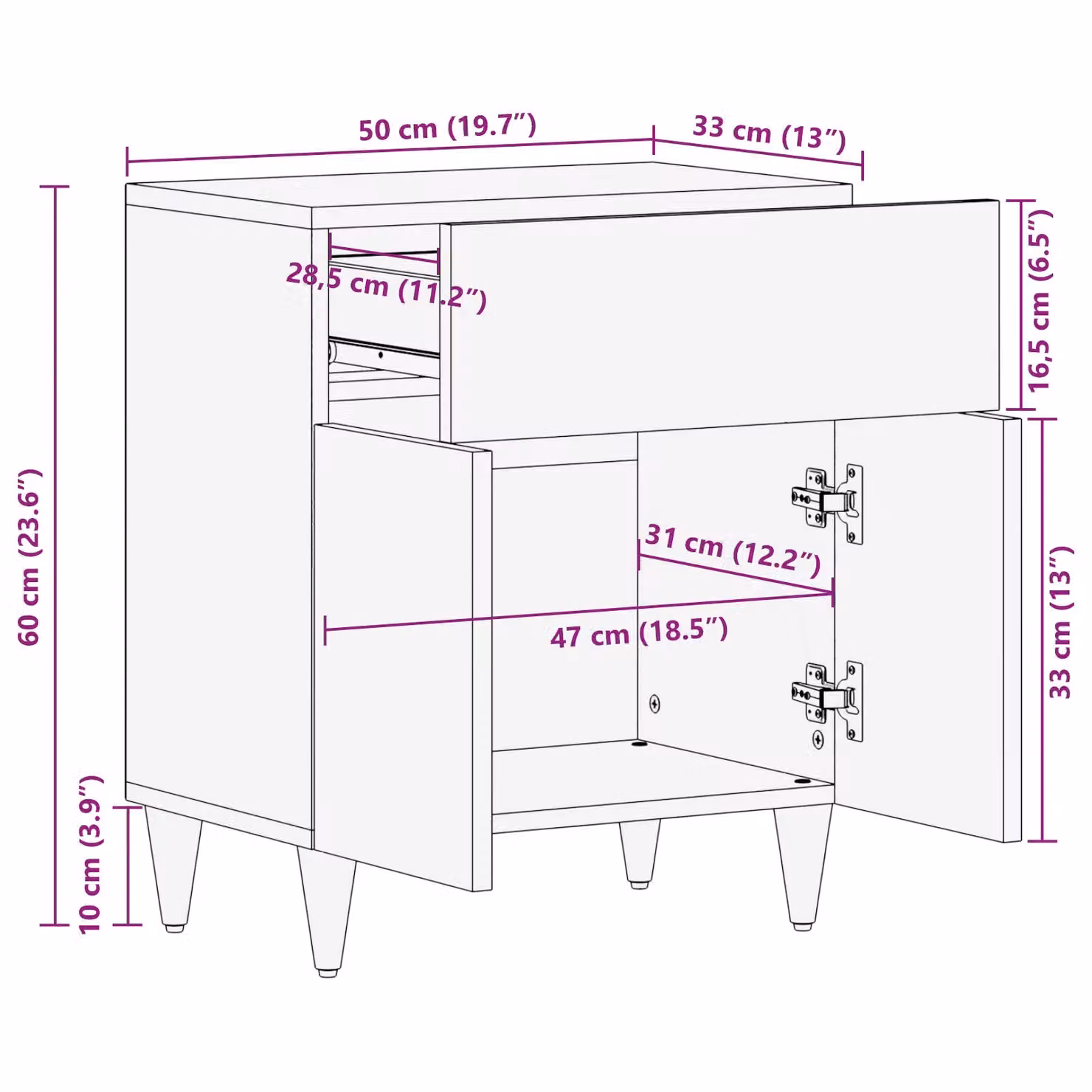 Berkfield Home Honey Brown Solid Wood Bedside Cabinet W: 50 cm, D: 33 cm, H: 60 cm – 6
