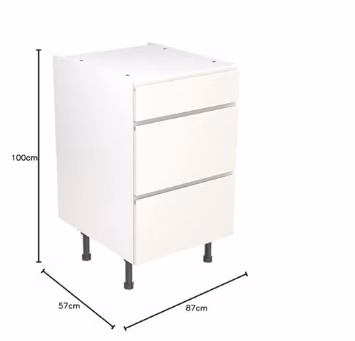 Kitchen Kit White Matt J-Pull Flatpack Base Cabinet W/D/H: 100 x 57 x 87 cm