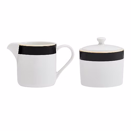 Mikasa Luxe Deco White and Gold Geometric Bone China Sugar and Creamer Set, 2 Piece