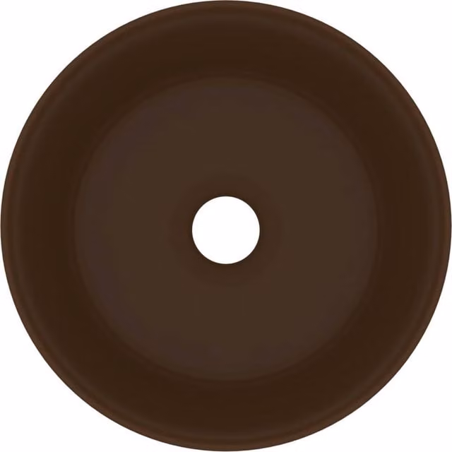 Berkfield Home Luxury Round Ceramic Wash Basin in Matt Dark Brown, W/D/H: 40 x 40 x 15 cm