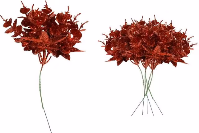 Shatchi Red Glitter Eucalyptus and Maple Leaf Pick, 12 Pack, Height: 17 cm