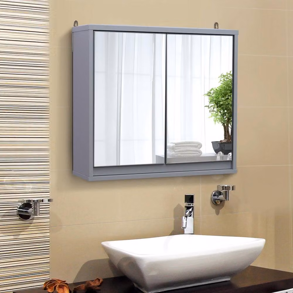 STILVORA Modern Wall Mounted Bathroom Mirror Cabinet in Matt Grey with Internal Shelves – 3