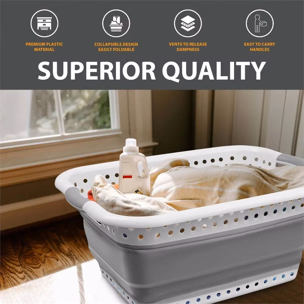 Nordara 67L Collapsible Pop-Up Laundry Basket and Storage Bin with Handles, White – 2
