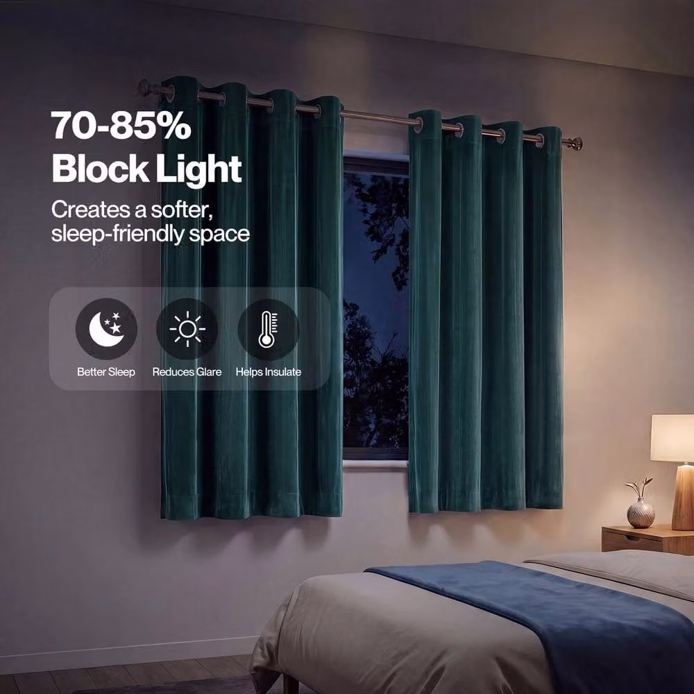 VOGREX Green Velvet Thermal Blackout Eyelet Curtains – 3