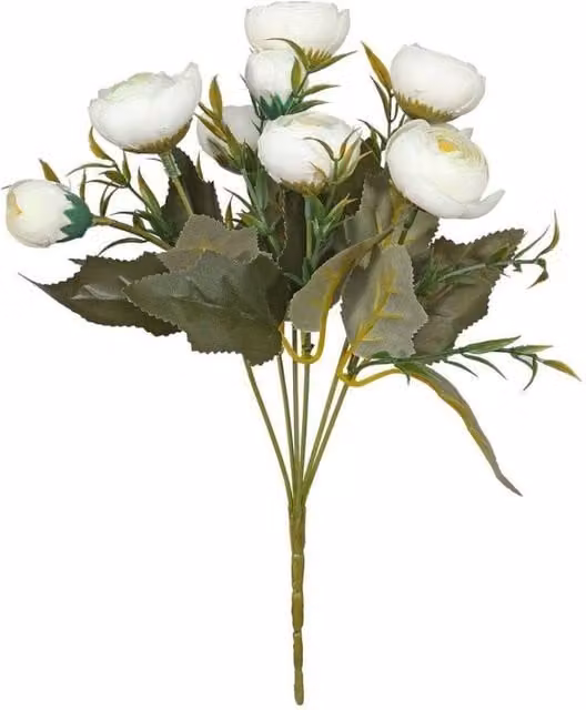 KDMD Essential Ivory White Ranunculus Bush 3 Pack Textile Floral Arrangement