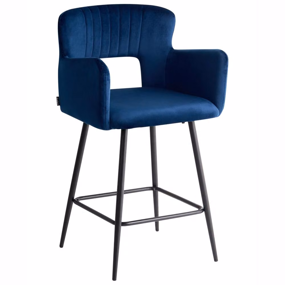 Wyld and Coco Noble Navy Blue Velvet Bar Chair Set of 2 with Armrests and Cut Out Backrest – 3