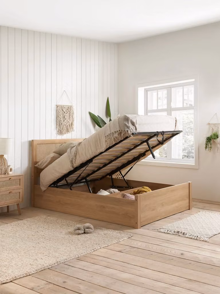 Birlea Croxley Rattan Oak Ottoman Bed Frame in Natural, King Size (180 x 200 cm)