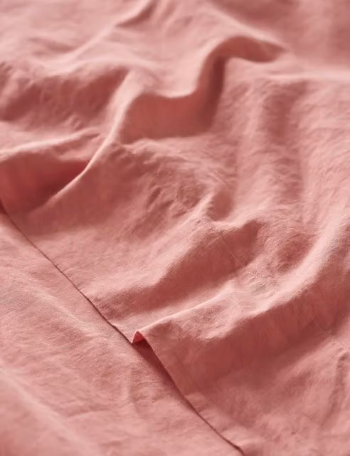 Piglet In Bed Plain Linen Rich Flat Sheet, Pink, W: 180 cm, D: 200 cm