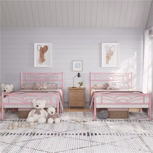 Yaheetech Metal Bed Frame with Cloud Design in Pink, W/D/H: 90 x 190 cm