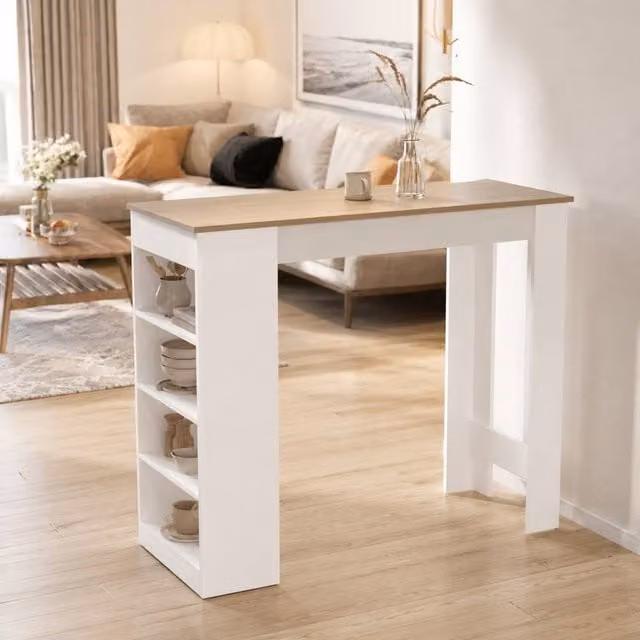 STILVORA Modern Rectangular Dining Table with 4-Tier Storage Shelves in Beige – 1