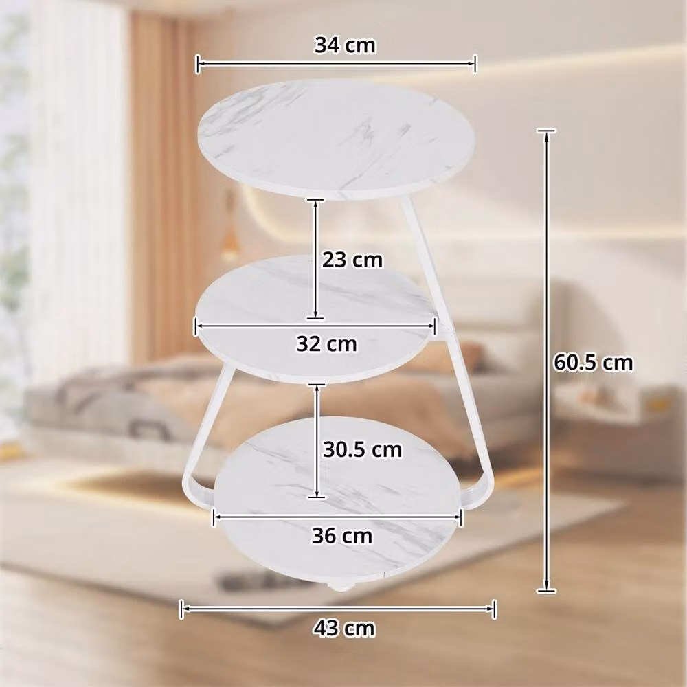 Kelvenix 3 Tier Bedside Table with RGB Light in White and Black, W/D/H: 43 x 43 x 60.5 cm – 2