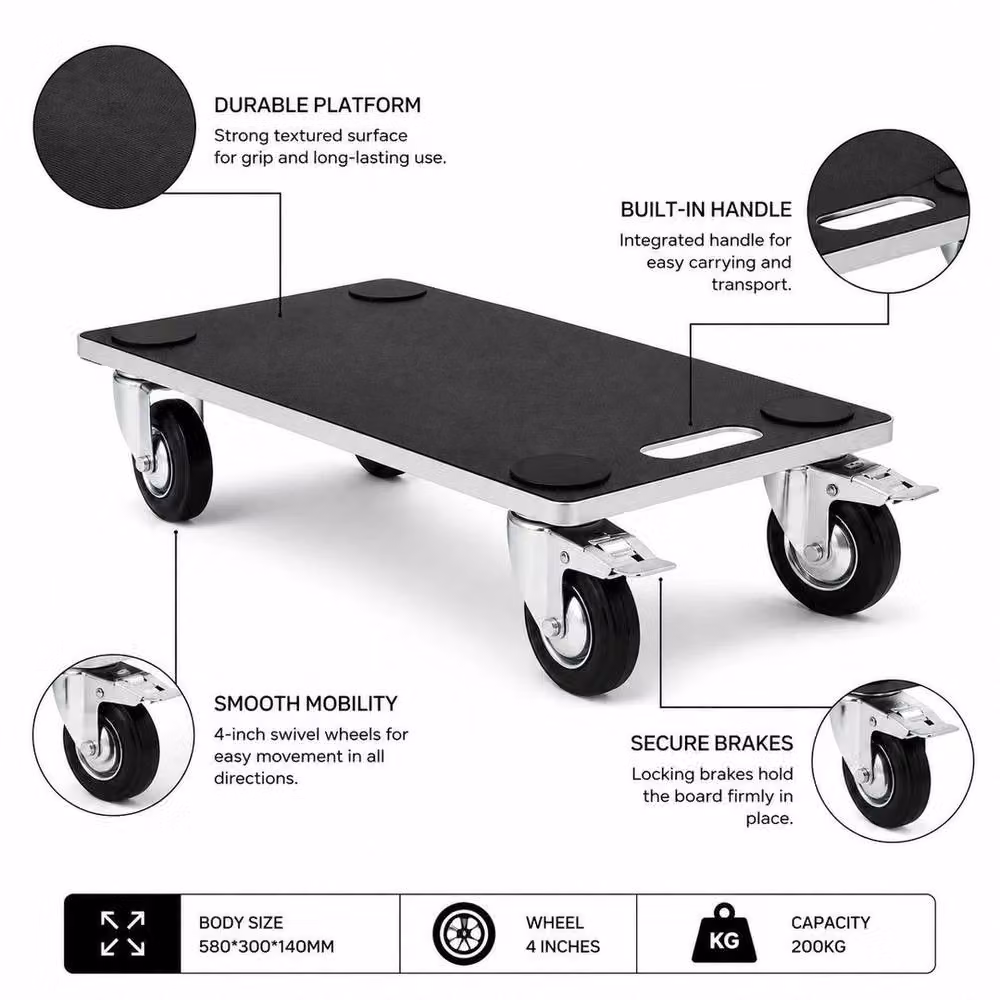 PAWNORA Wooden Dolly Trolley Cart in Black with 200kg Capacity – 3