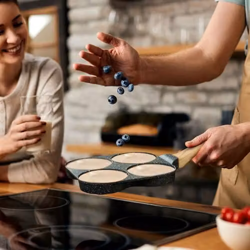 joeji's Kitchen 4 Hole Non-Stick Ceramic Egg and Pancake Frying Pan, Grey – 5