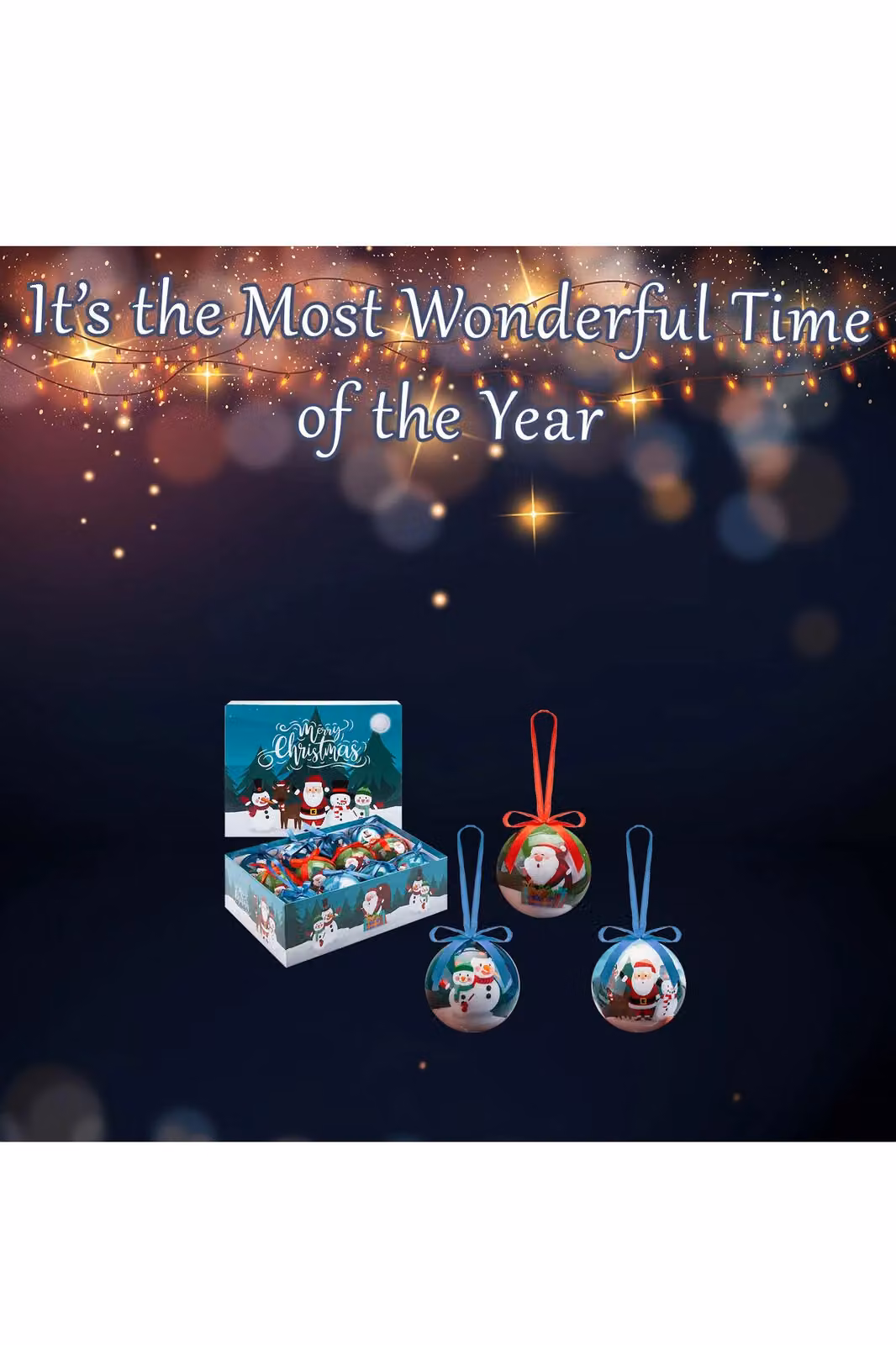 VFM e-Store Multicolour Santa Christmas Bauble Set, 12 Piece Round Hanging Ornaments, Diameter: 7.5 cm – 3