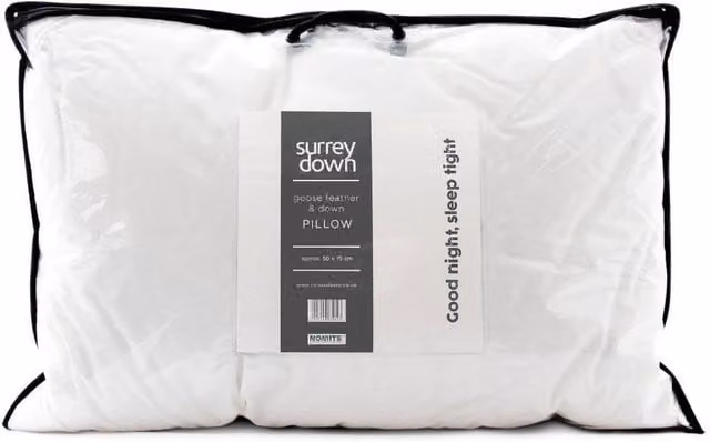 Surrey Down White Goose Feather and Down Firm Pillow with 100% Cotton Cover, W: 48 cm, L: 75 cm – 1