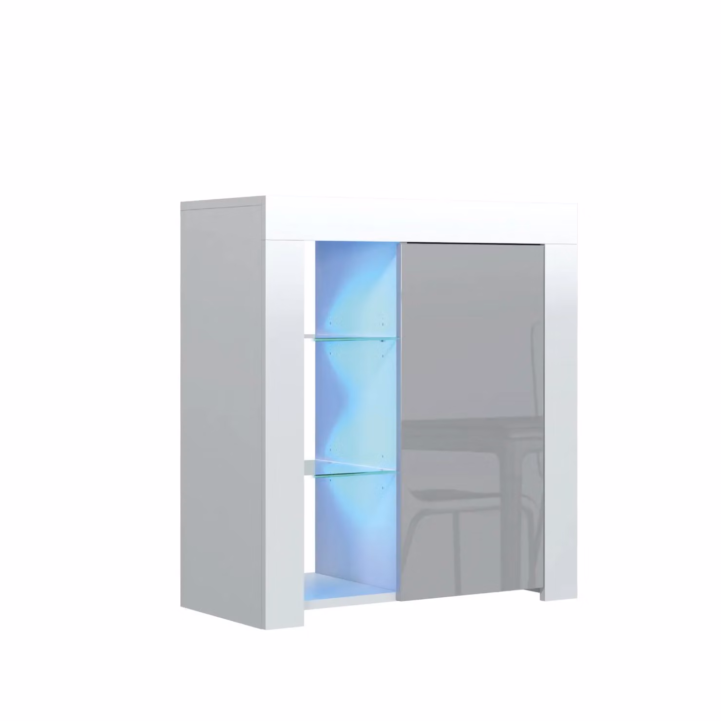 Mex Furniture LTD Modern Glossy Sideboard with Integrated LED Lighting in Light Grey, W: 83 cm, H: 75 cm, D: 35 cm – 2