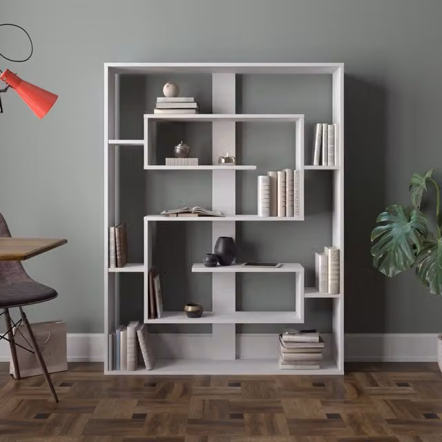 Decorotika Esteban 6-Tier Modern Geometric Bookshelf, White, W/D/H: 120 x 22 x 156 cm
